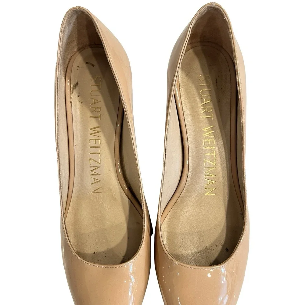 New sz 4.5‎ Stuart Weitzman Stuart Power 75 Nude Patent Pointed Toe Pump Shoes